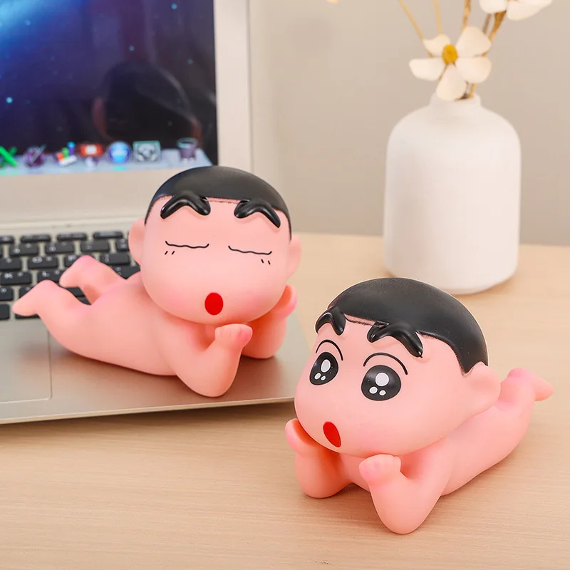 Crayon Shin-Chan Anime Figure Cartoon Kawaii Phone Holder Desktop Ornaments Model PVC Collection Statue Birthday Toys Gifts