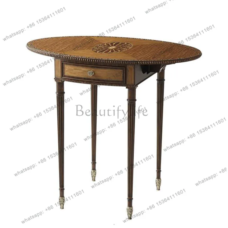 

British folding edge table neoclassical solid wood carving flower hand-painted small coffee table European style