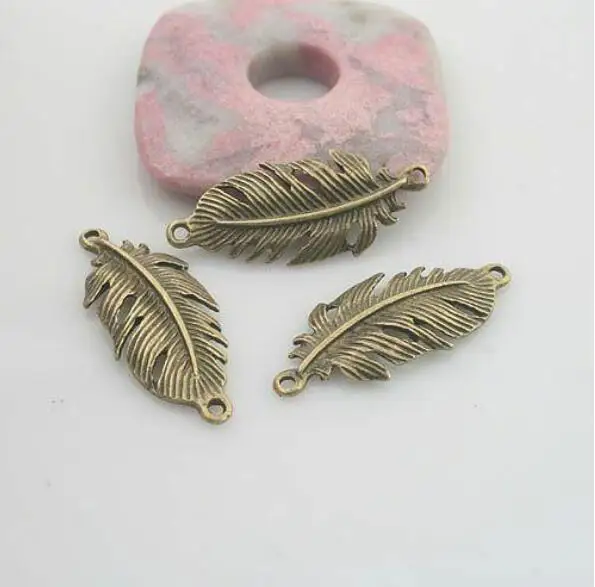 10pcs 9x33mm,hole1mm antiqued bronze color feather design pendant connector G1816