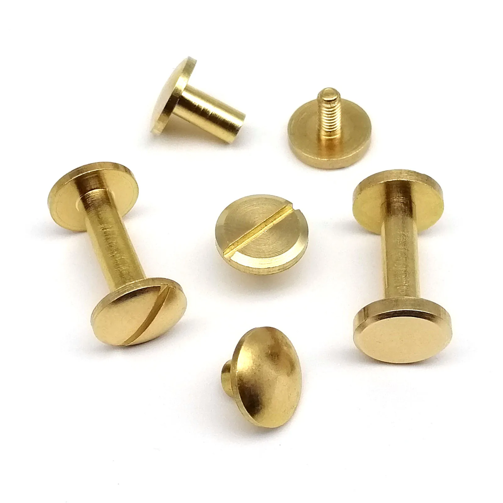 10 stücke Solide Messing Kupfer Flache Runde Kopf Stud Chicago Schraube Niet Post Nagel Für Leder Handwerk Brieftasche Tasche Gürtel strap Reparatur DIY – Detail 17