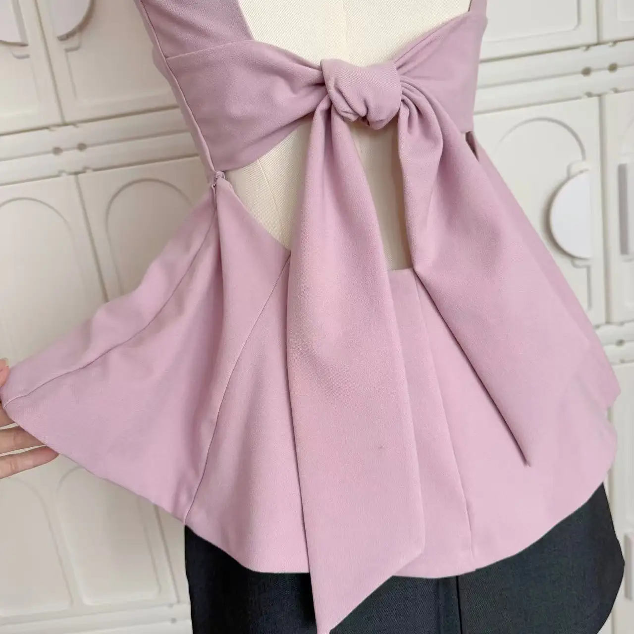 Verão feminino sexy voltar rendas até o pescoço magro regata senhora cor sólida linda rosa sem costas regata