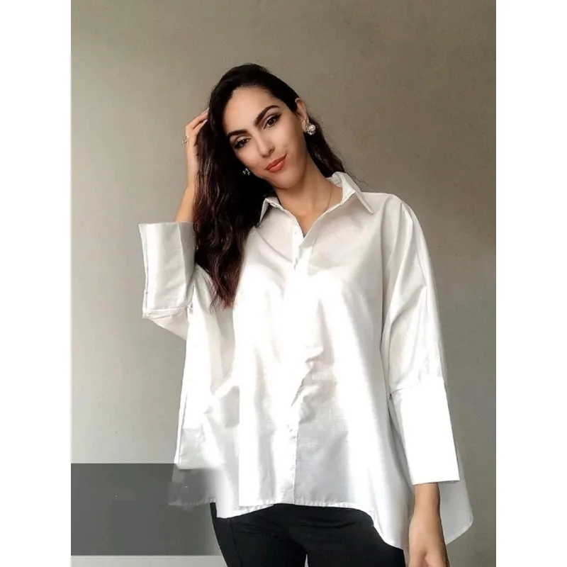 QWEEK kemeja wanita warna polos Kantor dasar blus wanita elegan dan muda pakaian musim gugur Vintage gaya Korea lengan panjang