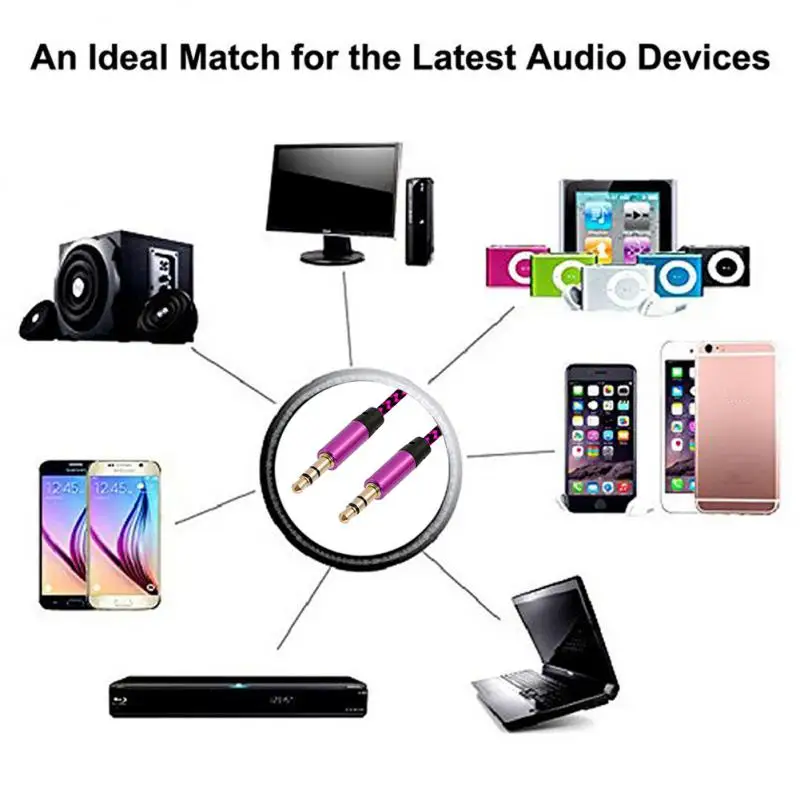 Car Aux Cord 1m Nylon Jack Audio Cable 3.5 Mm To 3.5mm Aux Cable Male To Male Cloth Audio Aux Cable Gold Plug For Speaker