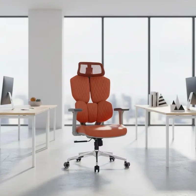 Orange High Back Executive Office Chair Ergonomic Leather Mesh 5D Armrest Adjustable Headrest Rotating Game Chair