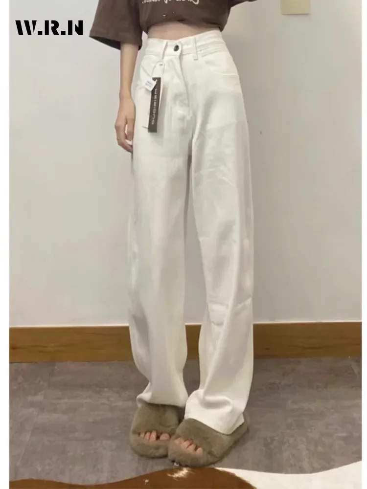 Women's Casual Basic Wide Leg Baggy Denim Trouser Harajuku Solid Color High Waist Loose Jeans 2024 Summer All-match 2000s Pants