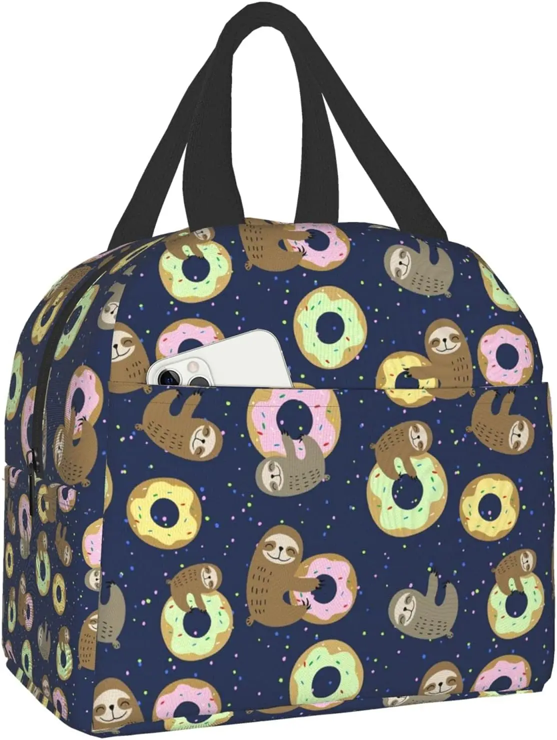 Donut Sloth Lunch Bag Reusable Lunch Box Waterproof Thermal Tote Bag Lunch Container Cute Cooler Bag for Women Men Work/Travel/