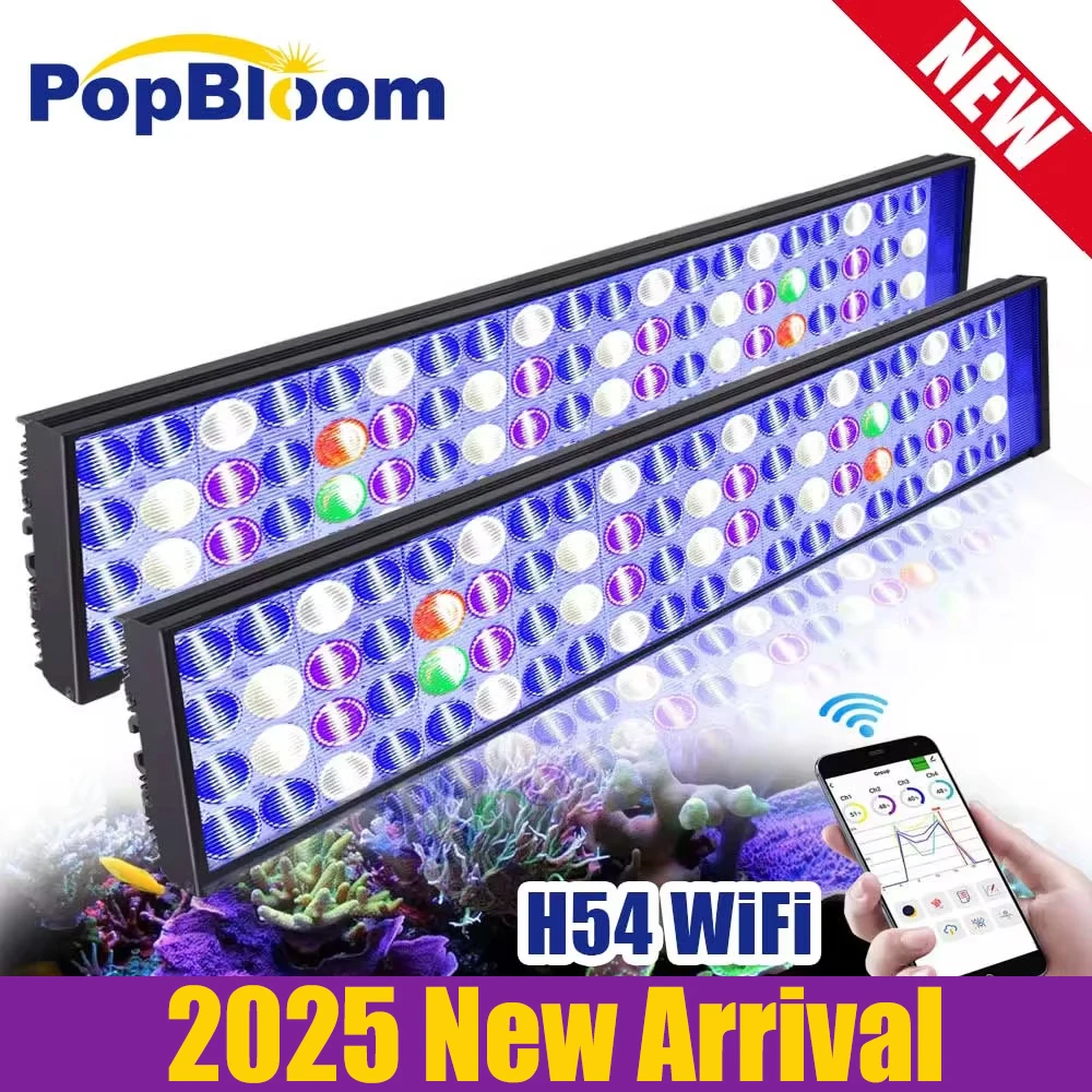 PopBloom-Smart LED Marine Aquarium Light, Saltwater LED Aquarium Lamp, Marine Reef Fish Tanks, LPS,SPS, 60-240cm, Full Spevtrum