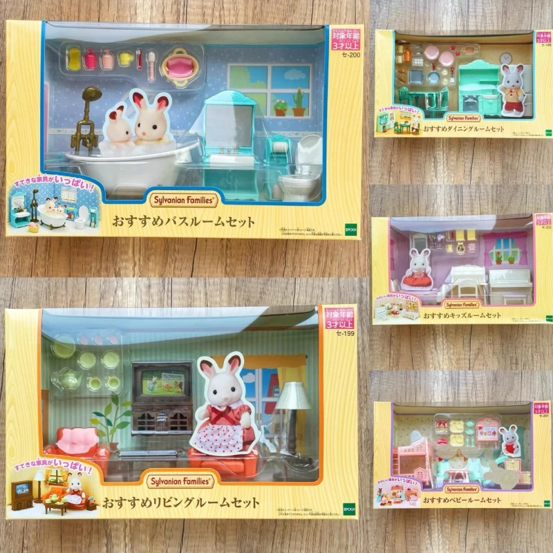 

Sylvanian Families Anime Girl Figures Kindergarten Series Happy Primary School Rainbow Castle School Bus Tree Cabin Kids Toy