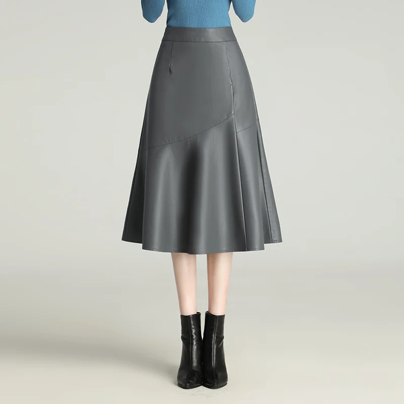

High Waist PU Leather Skirt Asymmetrical A-Line Dr Women's Sle Fi Tail Skirt Slimming Personali Commute Sle