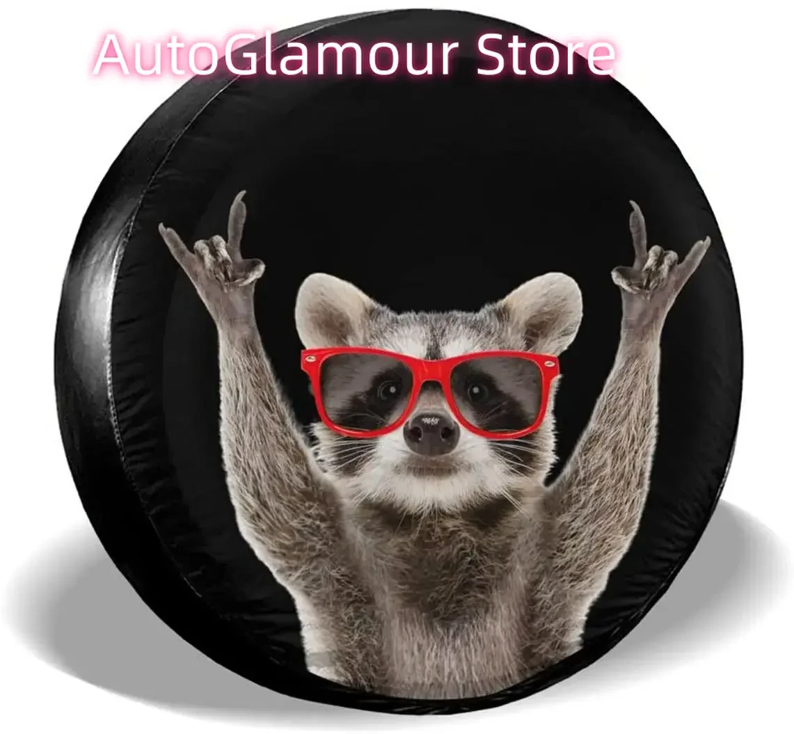 

Забавный енот, красные солнцезащитные очки, чехол для запасного колеса, защита колес компаса, защита от атмосферных воздействий для кемпера, прицепа, внедорожника, солнцезащитный крем, пылезащитный крем