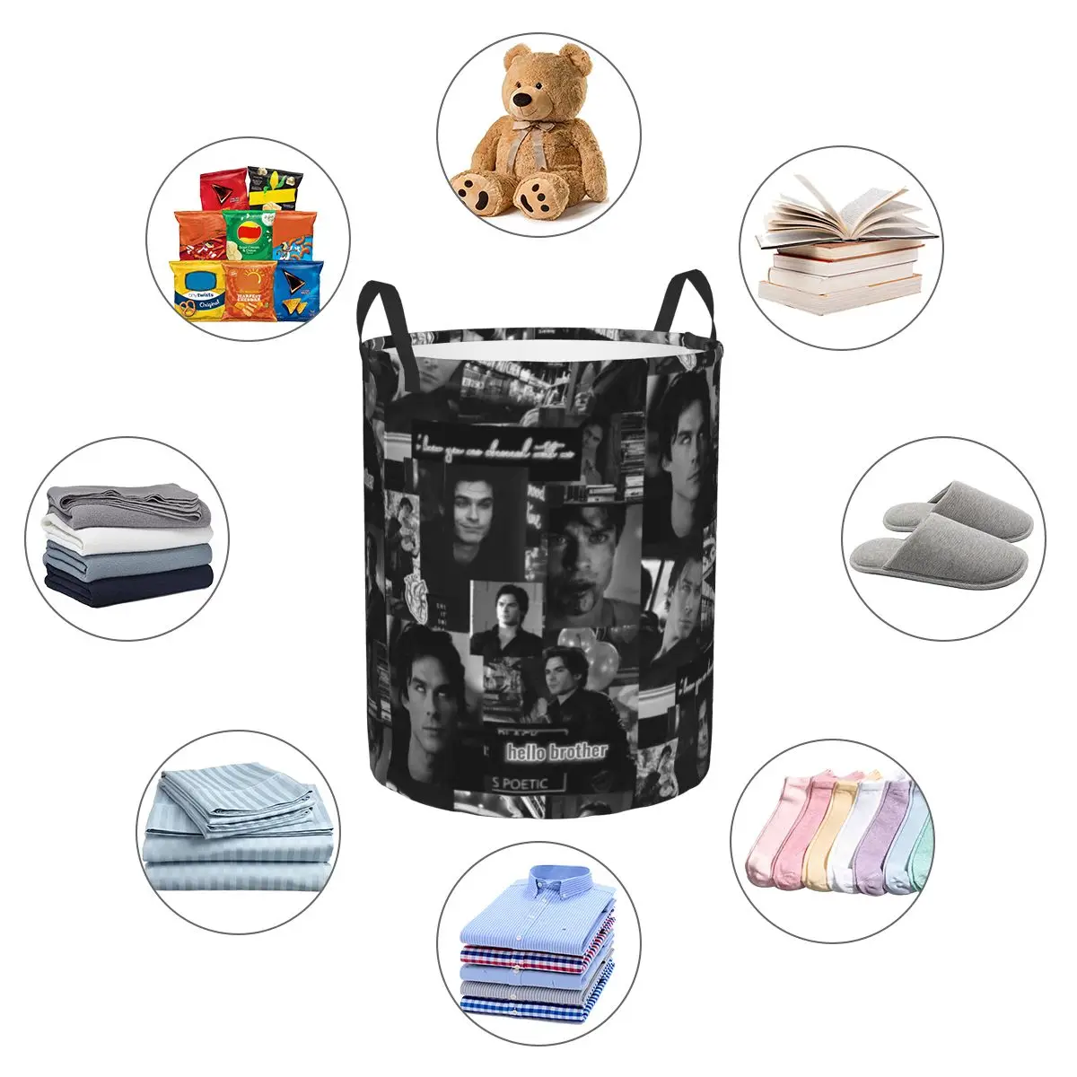 Custom Damon Salvatore The Vampire Diaries Laundry Basket Collapsible Horror TV Show Clothes Hamper for Baby Toys Storage Bin