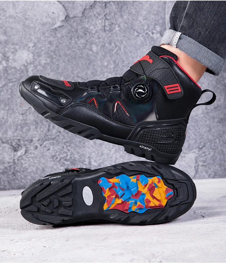 Men Motorcycle Riding Boots Breathable Anti-Slip Wear-Resistant Short Moto Shoes for Motocross Racing Touring All Seasons