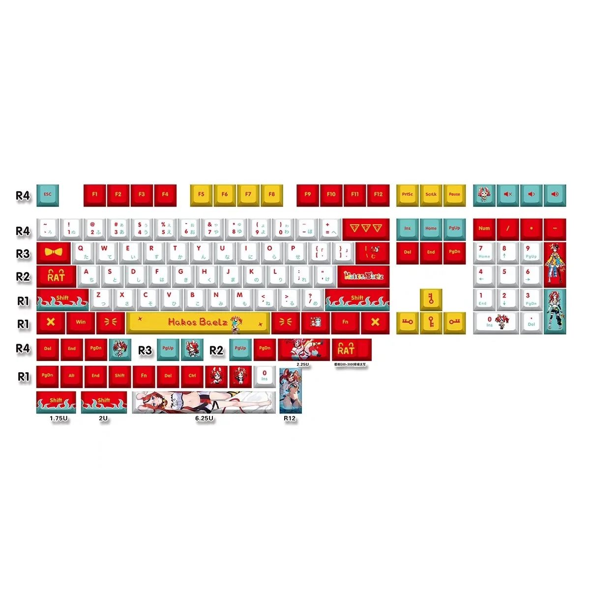 Anime Cute Hakos Baelz Keycap Hololive Vtuber Key Cover PBT DYE Sublimation Cherry MX Axis Switch Keycap for Mechanical Keyboard