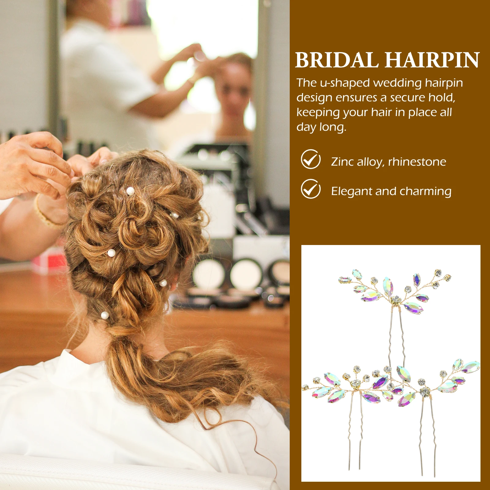 

3pcs Bridal Hairpin Rhinestone Wedding Accessories Women Hair Fork Decorative U Shaped Headdress Clip For Special Occasions