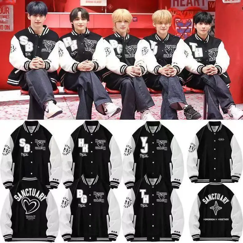 Kpop Txts Yeonjun Thick Jacket Beomgyu The Star Chapter Sanctuary Windproof Warm Jacket Black And White Printed Baseball Jersey