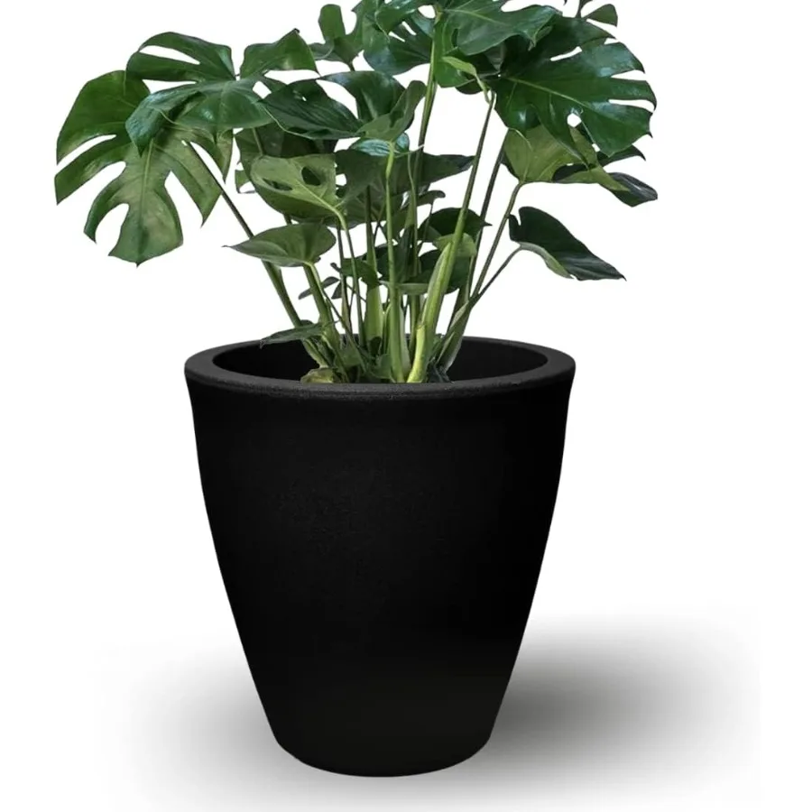 

12 inch Planter for Garden with Drainage Large Round Lightweight Extremely Durable Deck Indoor Outdoor Plastic Pot 12x12x7 Blac