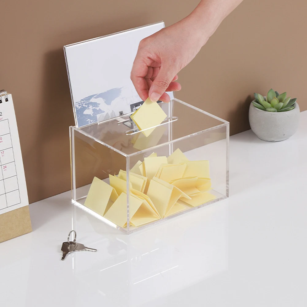 

Acrylic Donation Box with Slot Suggestion Box with Lock and Sign Holder Clear Ballot Box for Voting Charity Ballot Suggestions