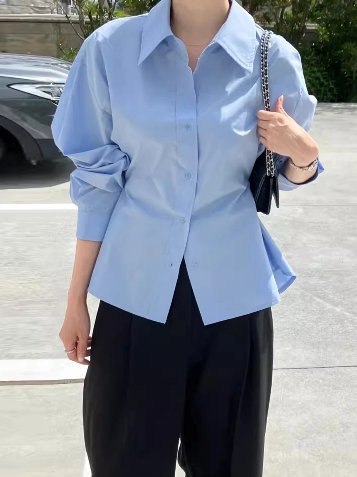 

Женская свободная блузка с длинным рукавом, на пуговицах, с отложным воротником, с эффектом утяжки талии, новинка ранней весны