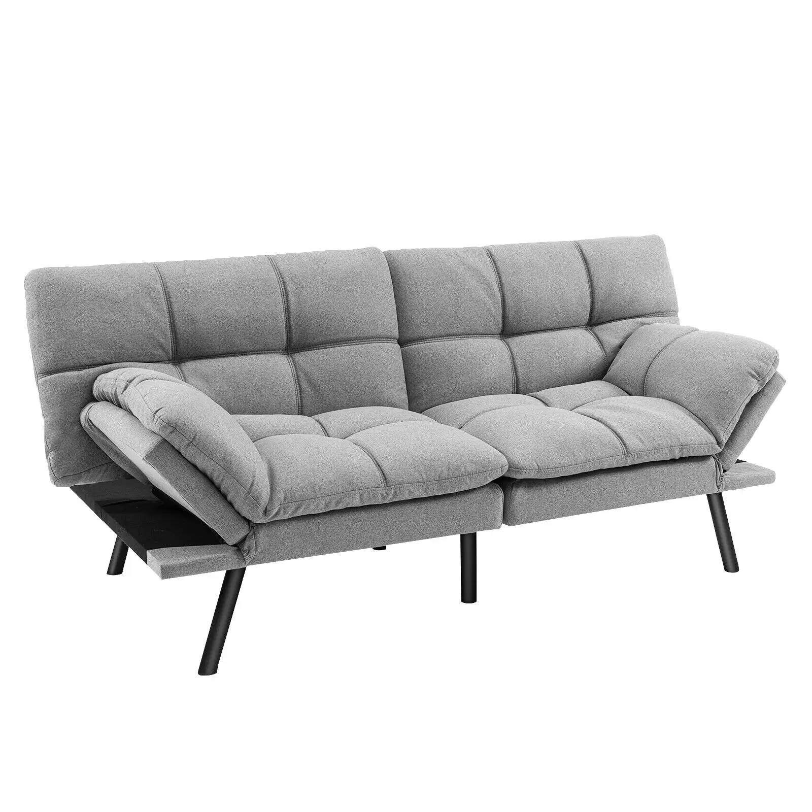 Costway Convertible Futon Sofa Bed Memory Foam Couch Sleeper w/ Adjustable Armrest Grey