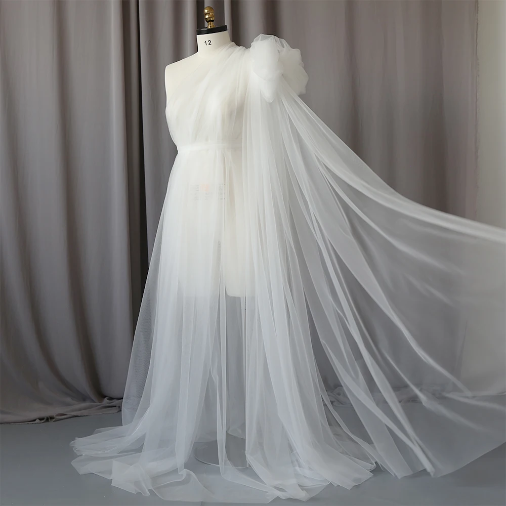 فستان حمل بكتف واحد لالتقاط الصور من التول المتدفق بفيونكة بيضاء طويلة فساتين للنساء الحوامل استوديو التصوير