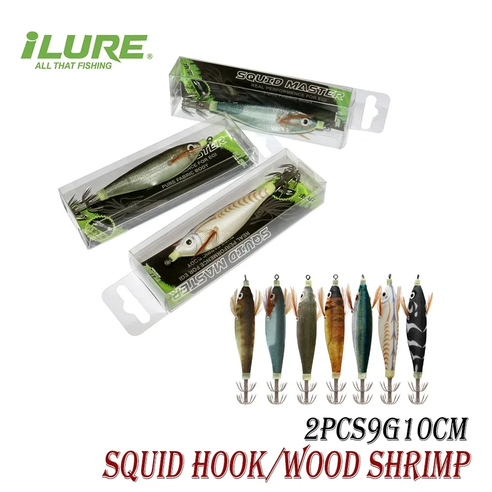 

ILURE 2Pcs Fishing Lure Simulation Wood Shrimp Artificial Hard Bait 10cm9g Luminous Squid 3D Eyes Sea Fishing Bass Carp Tackle