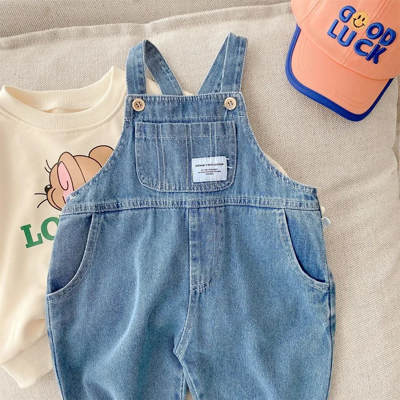 New Autumn Children Denim Jumpsuit 1-7Years Toddler Kid Boy Girl Pocket Loose Suspender Long Pant Jeans Fashion Overalls Clothes