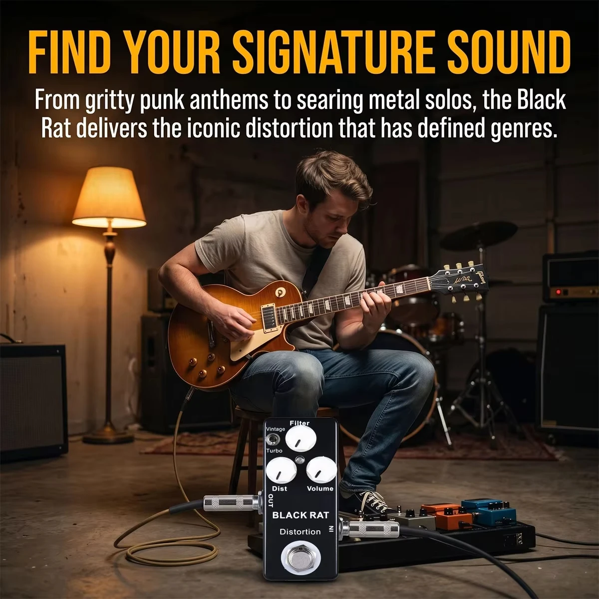 Mosky Black Rat Distortion Effect Pedal Portable True Bypass Stompbox Switchable Classic/Turbo Rat Modes Pure Analog Circuit view 5