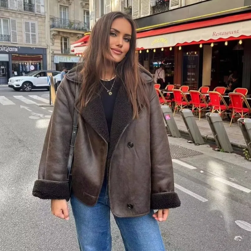 

Luxury Women's Clothing Trendy Wool Lapel Coat Autumn Winter Lambswool Jacket Warm Versatile Brand Korean Casual Streetwear