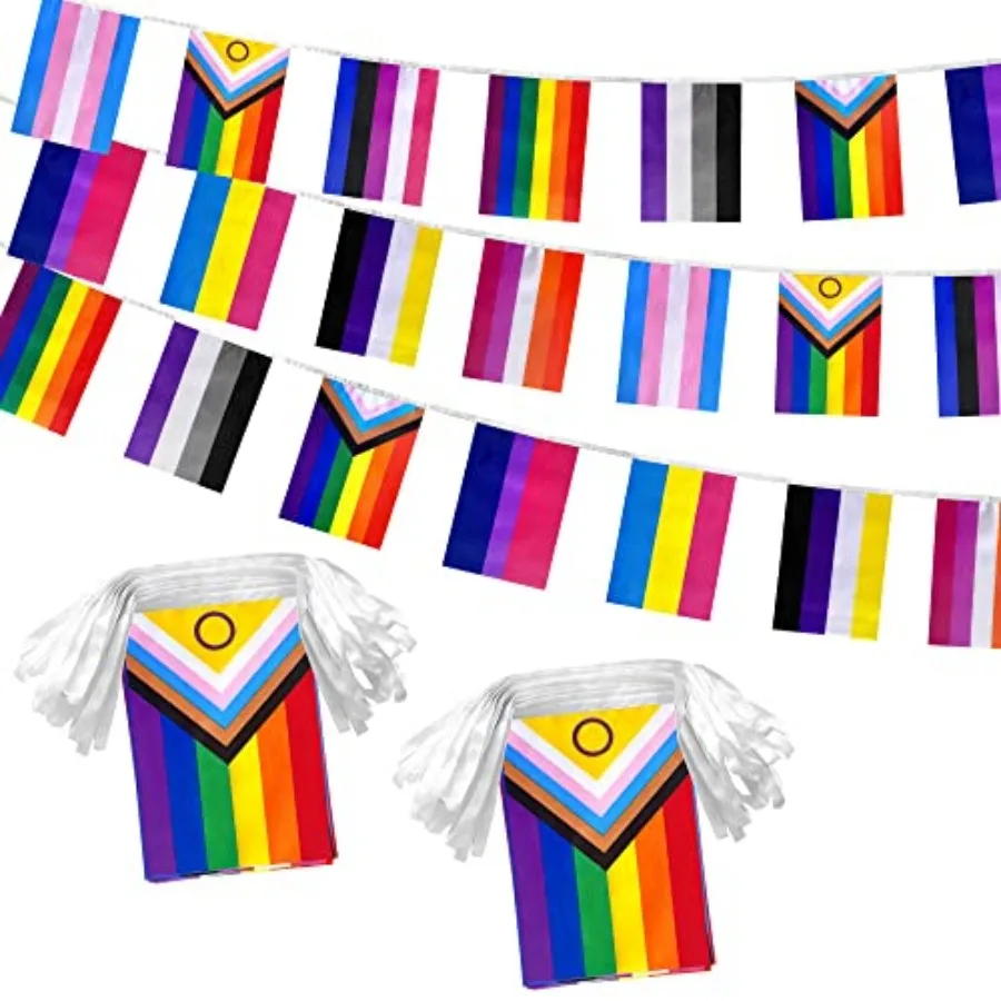

2 Packs Progress Rainbow Gay Pride Flag Banner String LGBTQ Inclusive Bunting Flags, 66 Feet 60 Flags
