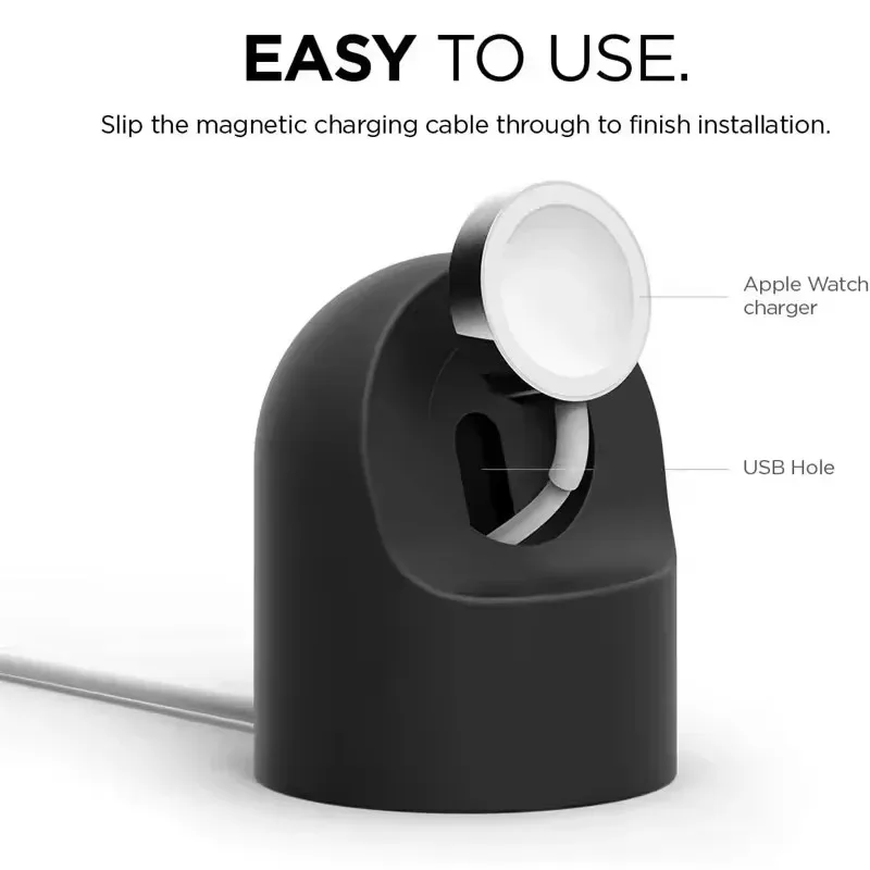 애플 워치 스마트워치 폰 호환용 실리콘 무선 충전기 스탠드 미끄럼 방지 베이스 컴팩트 데스크탑 디자인 액세서리
