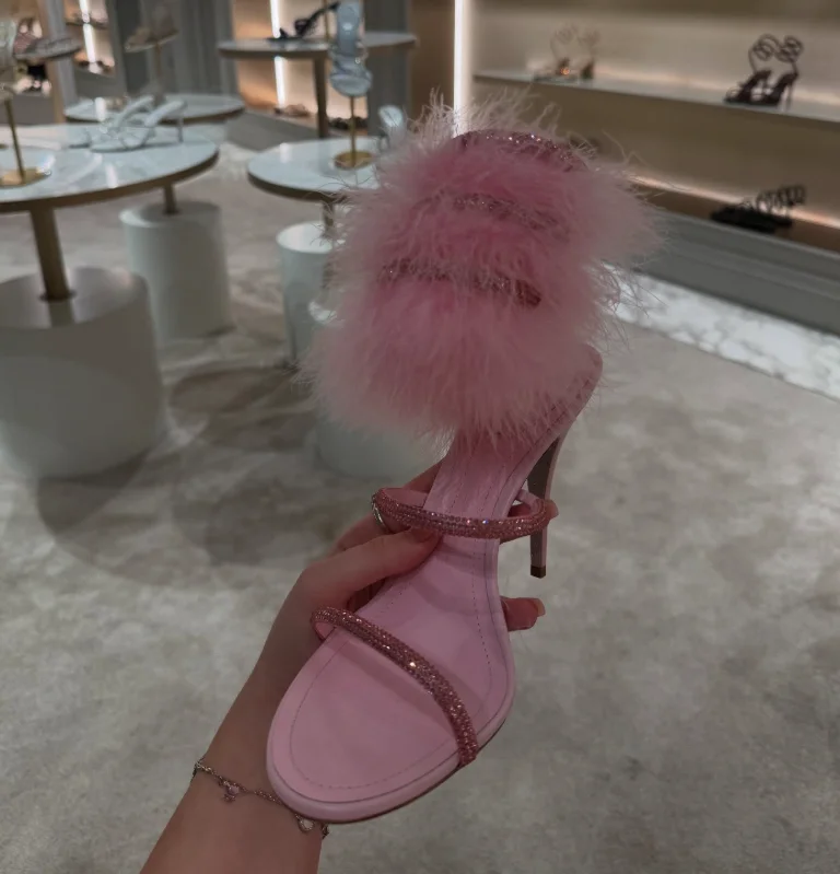 Wedding Super - Pink fur ankle warp crystal high