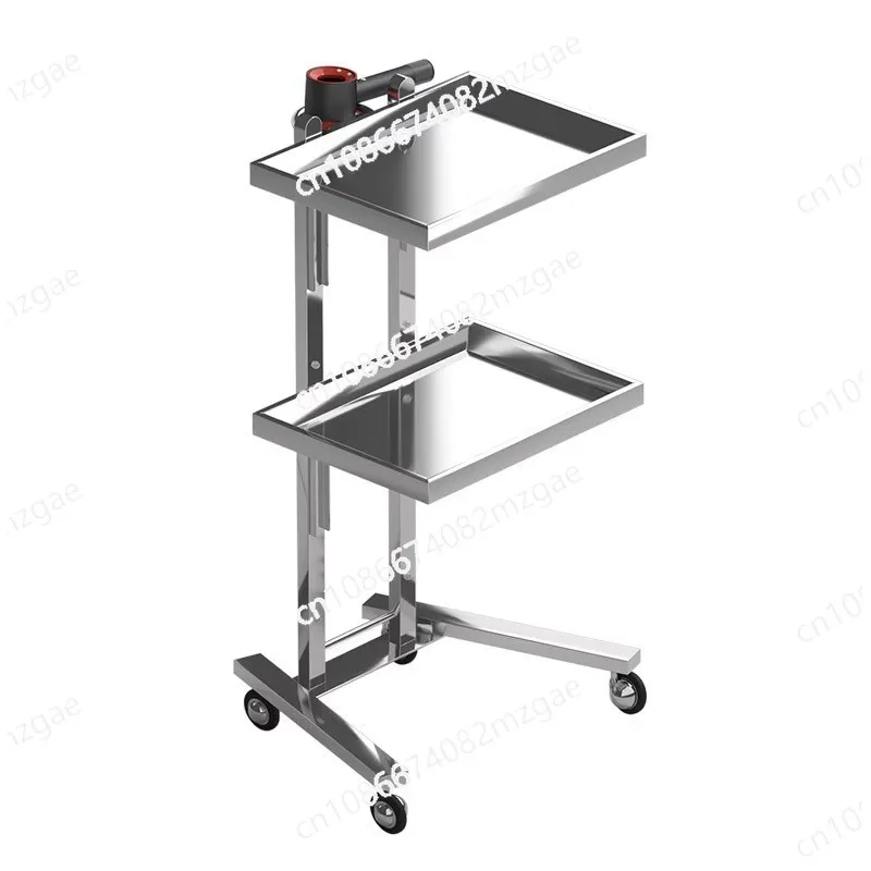 รถเข็นเครื่องมือสแตนเลสแบบพับได้ สำหรับร้านเสริมสวย/ร้านตัดผม รถเข็นเก็บของ โต๊ะทำงานซุปเปอร์มาร์เก็ต รถเข็นเครื่องมือ 2 ชั้น