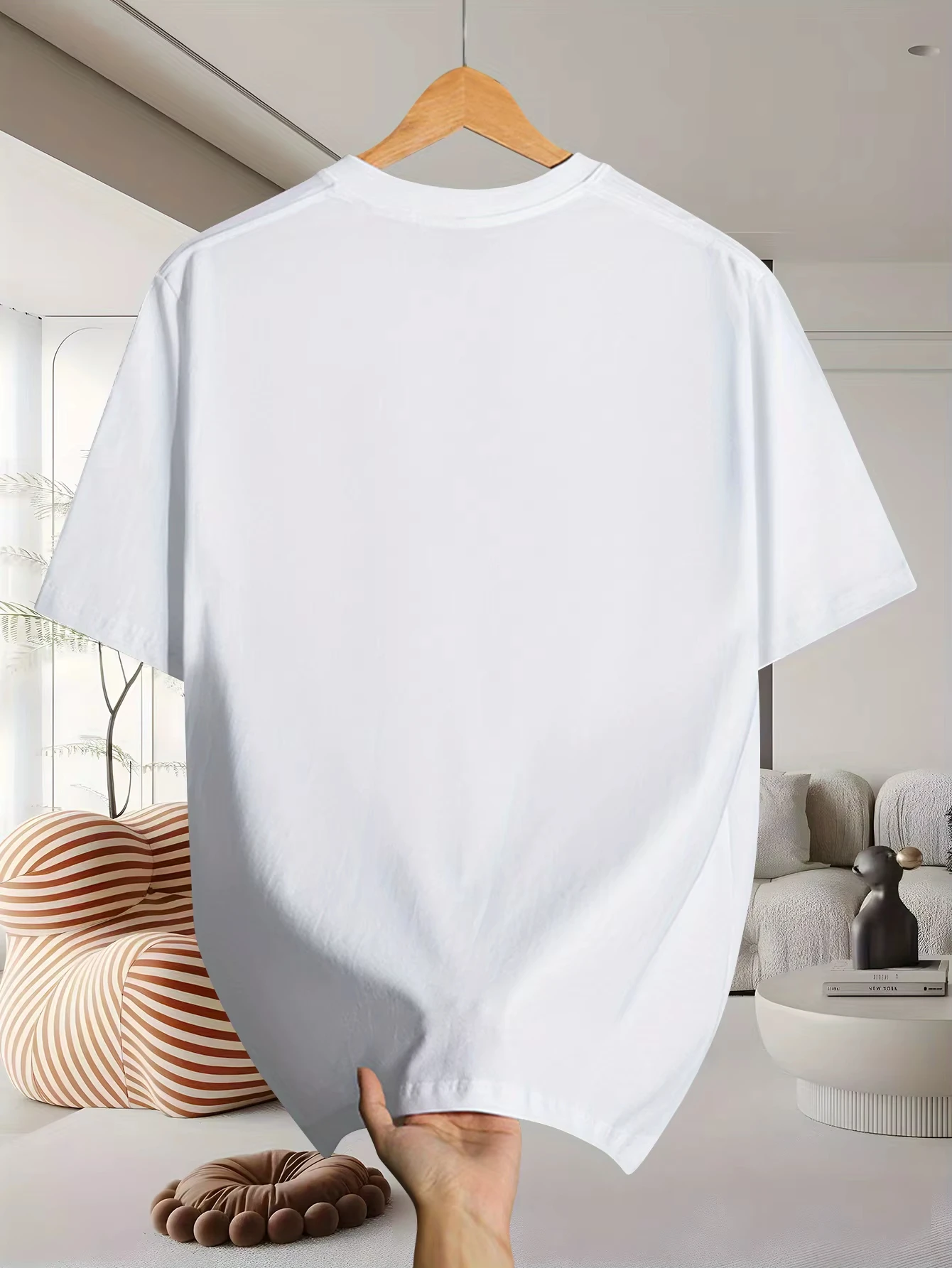 Men's 100% pure cotton fashionable casual loose retro pattern printed round neck short sleeved T-shirt top image 5