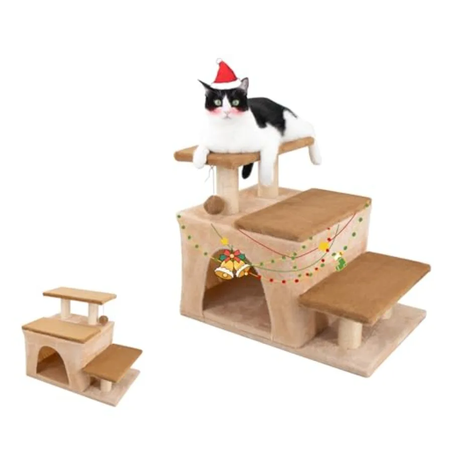 

Многофункциональная лестница-трансформер 3-в-1 для кошек и собак: регулируемые 3-уровневые ступеньки с мягкой обивкой и большое кошачье гнездо с регулируемым входом