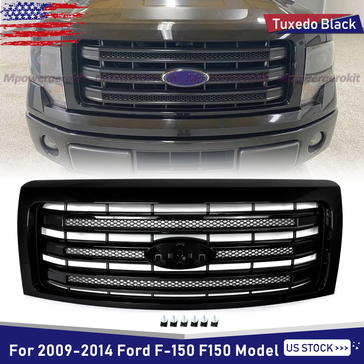 

Front Bumper Grille Grill Assembly For 2009-2014 Ford FX4 F-150 F150 Grille Front Upper Grilles Guard Cover Tuxedo Black UH