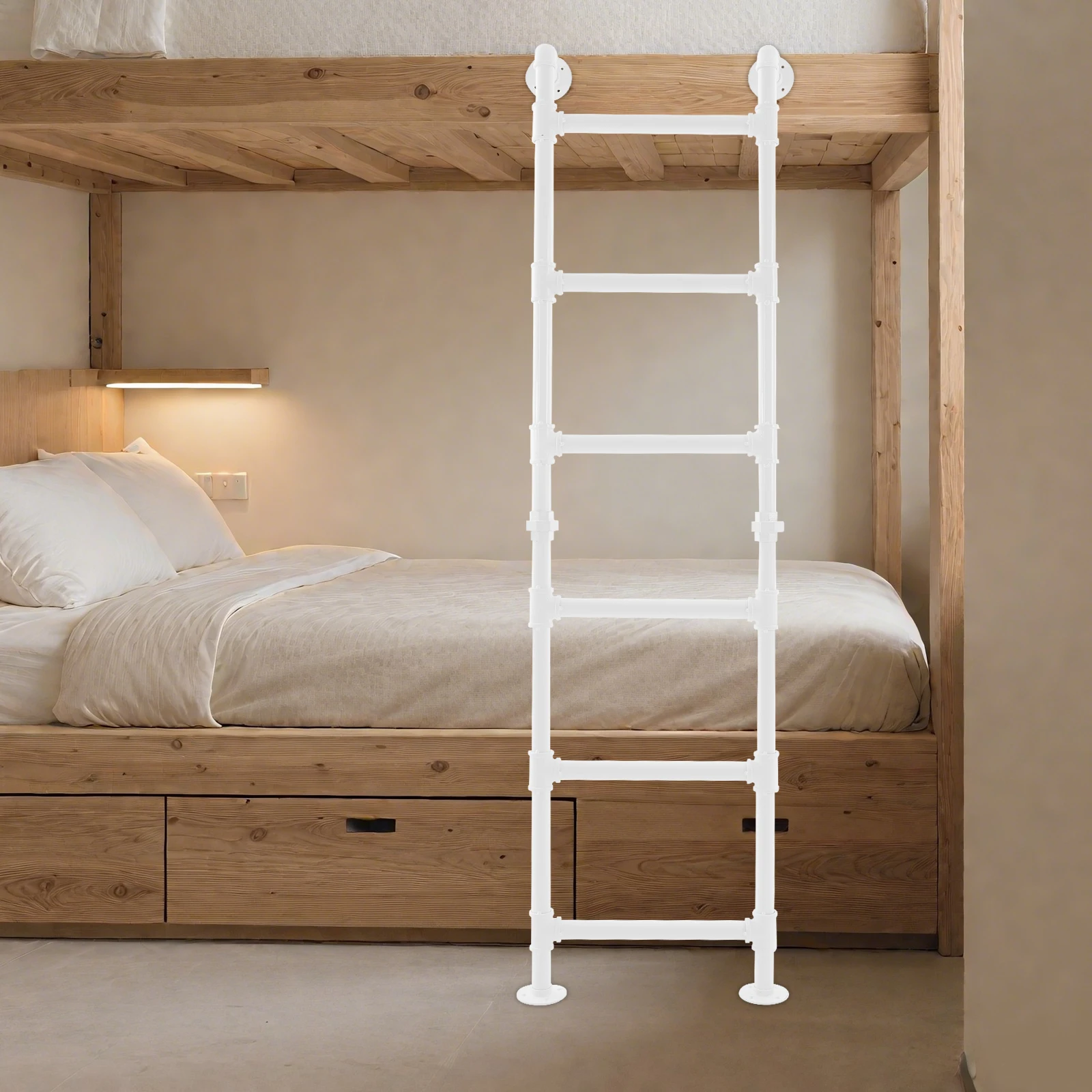 سلالم معدنية مثبتة على الحائط بارتفاع 162 سم، باللون الأبيض، سلم مستقيم بـ 6 خطوات للمنزل، مسكن، بئر النافذة، Egress #4