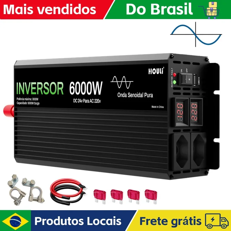 HOULI inversor 24v 220v onda pura 2000W 3000W 4000W 5000W 6000W Inversor Senoidal Pura Estoque No Brasil Frete Grátis