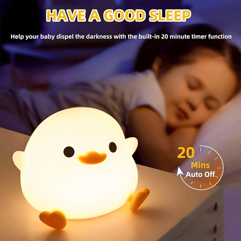 DoDo Duck Night Light, Cute Duck Lamp, Rechargeable Dimmable Nightlight, Silicone LED Bedside Lamp Nursery Touch-Sensitive