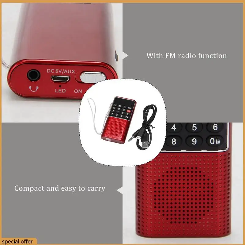 

A68Z 5X L-328 Mini Portable Pocket FM Auto Scan Radio Music Audio MP3 Player Outdoor Small Speaker With Voice Recorder