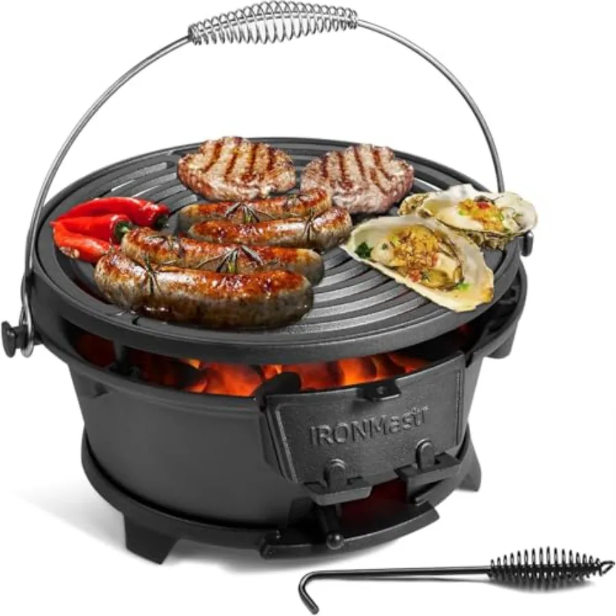

Hibachi Grill 100 Cast Iron Tabletop Small Portable Charcoal Grill for Outdoor Camping 2 Heights Air Control Coal Door Ideal fo