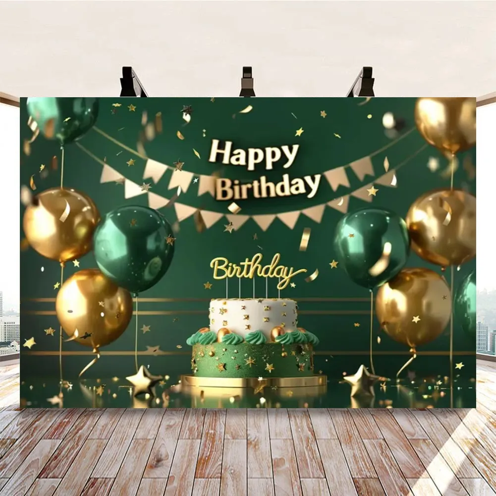 Happy Birthday Flower Balloon Black Gold Photography Studio Props Backdrop Shining Star Champagne Gift Background Decor Banner