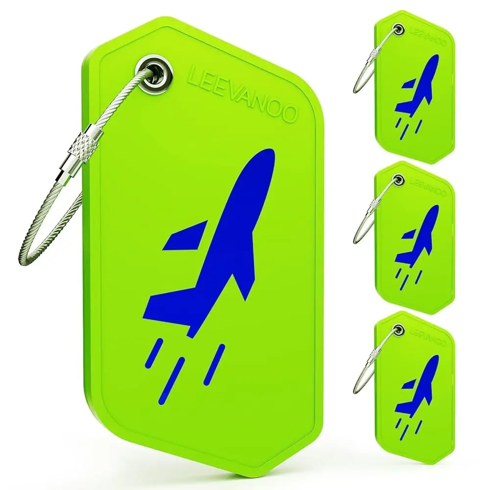 

Набор из 4 силиконовых бирок для багажа, защита личных данных, гибкие и прочные, с петлей из нержавеющей стали, идентификационная карта с контактной информацией, легко наносить контактную информацию.