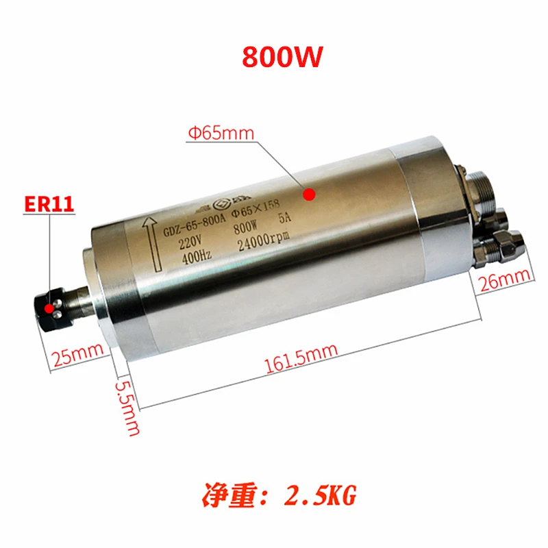 CNC Router Spindle Motor 800w 1.5kw 2.2kw ER11 ER20 Water Cooled Kit 1.5kw 2.2kw Vfd Inverter 220v 110v for Cnc Milling Machine