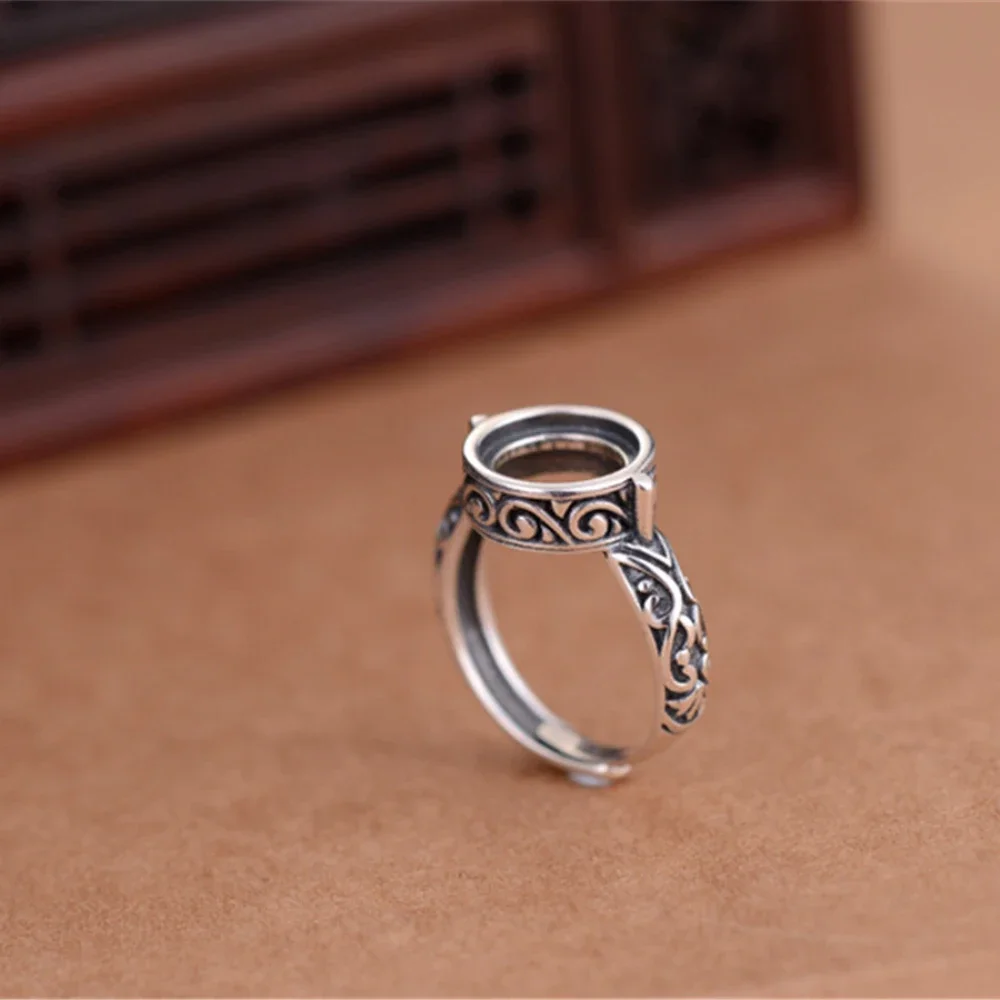 

Ring Blank (10x10mm Round Blank) Adjustable Thai Sterling Silver Ring Bezel Round Cabochon Ring Setting