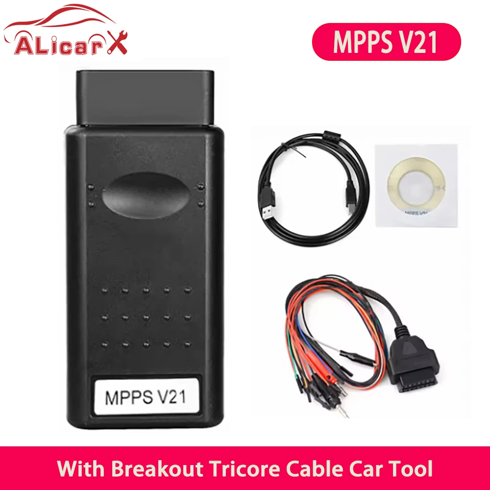 MPPS V21 Newest Infinite Reset High Quality Version Full Chip with Breakout Tricore Cable OBD2 ECU Chip Tuning Scanner Tool