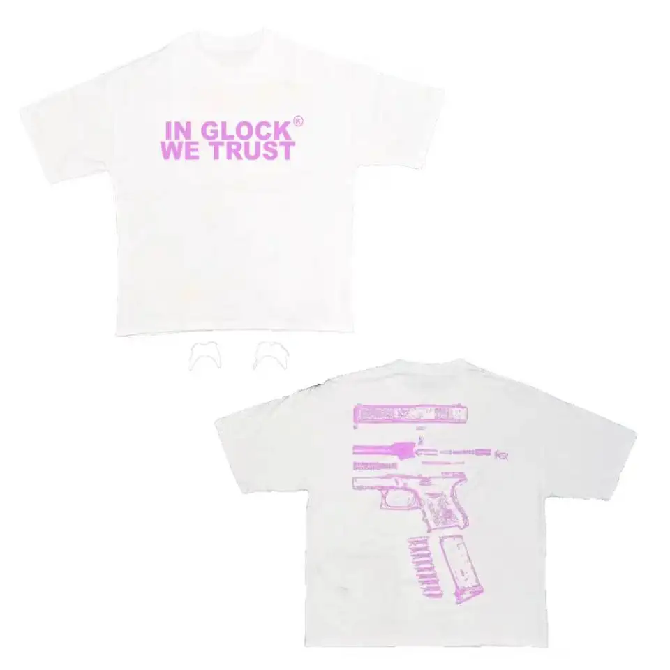 Kixkz أزياء العلامة التجارية المرأة تي شيرت في غلوك نحن نثق رسالة مطبوعة قصيرة الأكمام المتضخم القطن تي شيرت الرجال النساء قمم #4