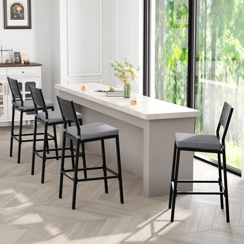 

Outdoor Bar Stools Set of 4,with Back and Footrest for Deck, Lawn, Garden, Backyard,Patio Counter Height Bar Stools