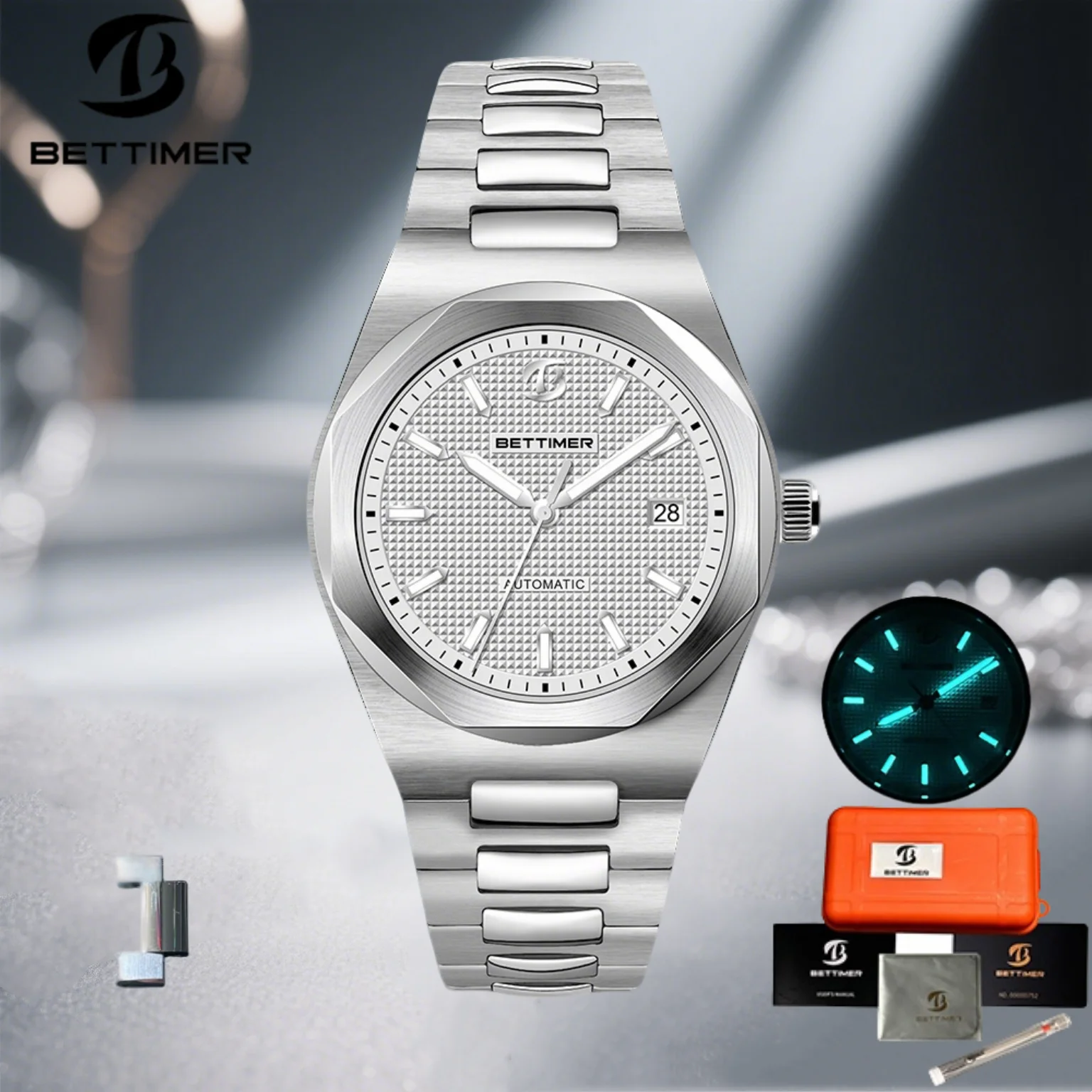 

Bettimer 2025 новые мужские автоматические механические часы PT5000 B8001 с сапфировым стеклом из нержавеющей стали BWG-9 светящиеся Relogios Masculino