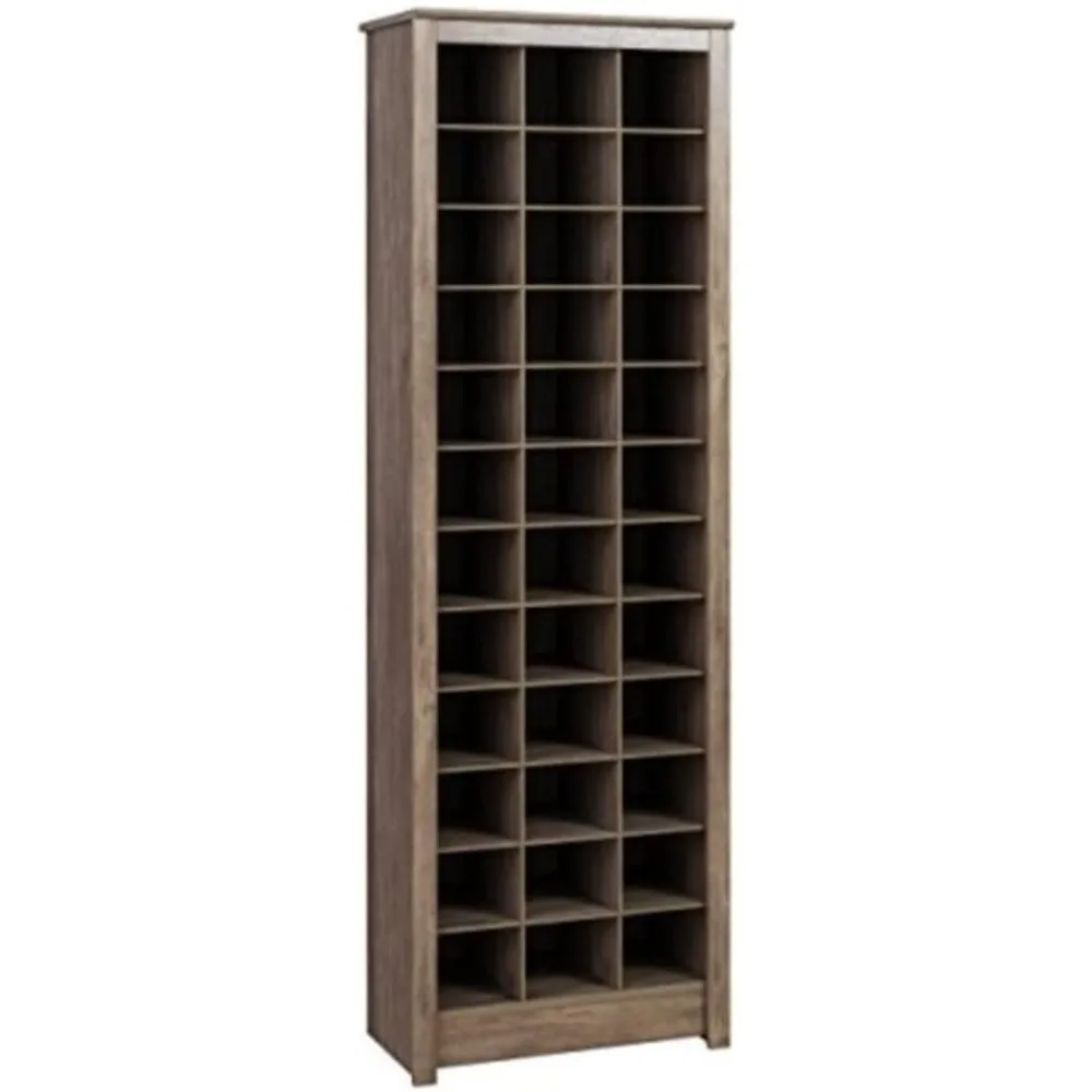 

Attractive Drifted Gray Wooden Shoe Rack, 72.5'' H X 23.5'' W X 13'' D Size, Rectangular Silhouette, Simple Moldings Chunky Fram