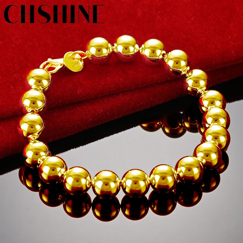 

CHSHINE 18K Gold 10mm Smooth Beaded Bracelet For Women Wedding Engagement Party Fashion Charm Jewelry